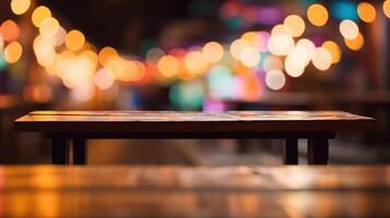 Empty Wooden table blurred background photo