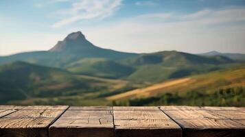 Empty Wooden table blurred background photo