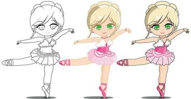 Elegant Blond Ballerina Doing Arabesque Pose in a Pink Ballet Dress vector