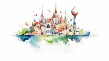 Travel around the world, watercolor, white background scene photo