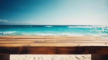 Empty Wooden table blurred background photo