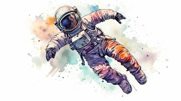 astronaut and universe planets watercolor white background photo