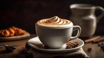 Cups Cappuccino on a Wooden Surface Background photo