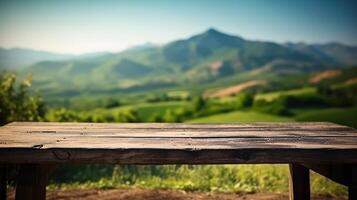 Empty Wooden table blurred background photo