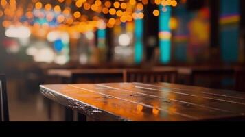 Empty Wooden table blurred background photo