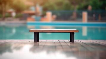 Empty Wooden table blurred background photo