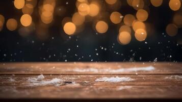 Empty Wooden table blurred background photo