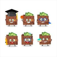 School student of brown wallet cartoon character with various expressions vector