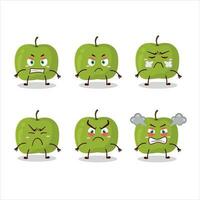verde manzana dibujos animados personaje con varios enojado expresiones vector