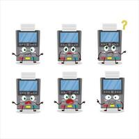 Cartoon character of grey payment terminal with what expression vector