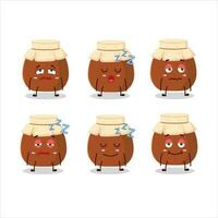 Cartoon character of brown honey jar with sleepy expression vector