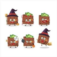 Halloween expression emoticons with cartoon character of brown wallet vector