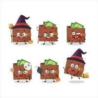 Halloween expression emoticons with cartoon character of brown wallet vector