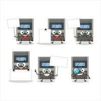 Atm machine cartoon character bring information board vector