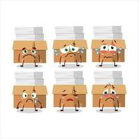 Office boxes with paper cartoon character with sad expression vector