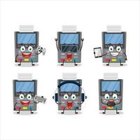 Grey payment terminal cartoon character are playing games with various cute emoticons vector