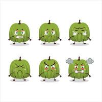 Green pumpkin cartoon character with various angry expressions vector
