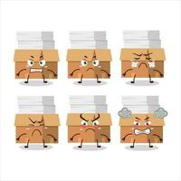 Office boxes with paper cartoon character with various angry expressions vector