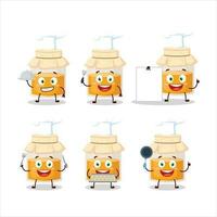 Cartoon character of white honey jar with various chef emoticons vector