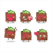 Brown wallet cartoon character with love cute emoticon vector