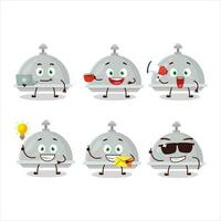 Silver cloche cartoon character with various types of business emoticons vector