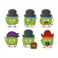 dibujos animados personaje de verde manzana con varios piratas emoticones vector