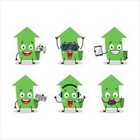 Arrow up cartoon character are playing games with various cute emoticons vector