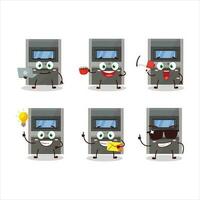 Atm machine cartoon character with various types of business emoticons vector