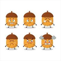 nueces dibujos animados personaje con varios enojado expresiones vector