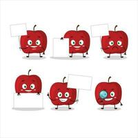 Red apple cartoon character bring information board vector