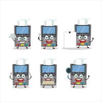 Cartoon character of grey payment terminal with various chef emoticons vector