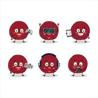 Slice of beet root cartoon character are playing games with various cute emoticons vector