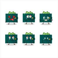 Green wallet cartoon character with nope expression vector