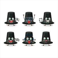 Black pilgrims hat cartoon character are playing games with various cute emoticons vector