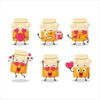blanco miel tarro dibujos animados personaje con amor linda emoticon vector