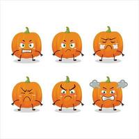 Orange pumpkin cartoon character with various angry expressions vector