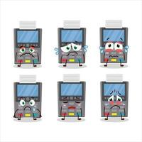 Grey payment terminal cartoon character with sad expression vector