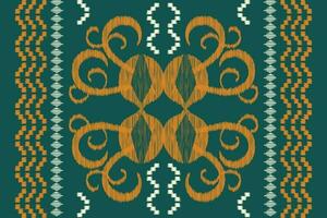 Ethnic Ikat fabric pattern geometric style.African Ikat embroidery Ethnic oriental pattern green background. Abstract,vector,illustration.For texture,clothing,scraf,decoration,carpet,silk. vector