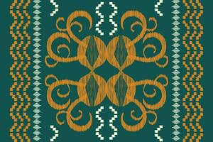 Ethnic Ikat fabric pattern geometric style.African Ikat embroidery Ethnic oriental pattern green background. Abstract,vector,illustration.For texture,clothing,scraf,decoration,carpet,silk. vector