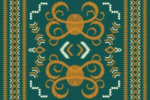 Ethnic Ikat fabric pattern geometric style.African Ikat embroidery Ethnic oriental pattern green background. Abstract,vector,illustration.For texture,clothing,scraf,decoration,carpet,silk. vector