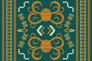 Ethnic Ikat fabric pattern geometric style.African Ikat embroidery Ethnic oriental pattern green background. Abstract,vector,illustration.For texture,clothing,scraf,decoration,carpet,silk. vector