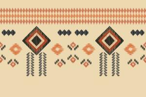 Ethnic Ikat fabric pattern geometric style.African Ikat embroidery Ethnic oriental pattern brown cream background. Abstract,vector,illustration.For texture,clothing,scraf,decoration,carpet,silk. vector