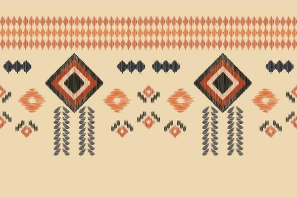 Ethnic Ikat fabric pattern geometric style.African Ikat embroidery Ethnic oriental pattern brown cream background. Abstract,vector,illustration.For texture,clothing,scraf,decoration,carpet,silk.