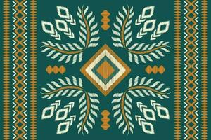 Ethnic Ikat fabric pattern geometric style.African Ikat embroidery Ethnic oriental pattern green background. Abstract,vector,illustration.For texture,clothing,scraf,decoration,carpet,silk. vector