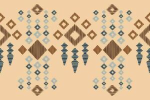 Ethnic Ikat fabric pattern geometric style.African Ikat embroidery Ethnic oriental pattern brown cream background. Abstract,vector,illustration.For texture,clothing,scraf,decoration,carpet,silk. vector