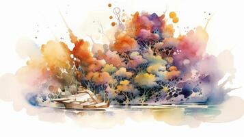 New Year's Day, watercolor, white background scene photo