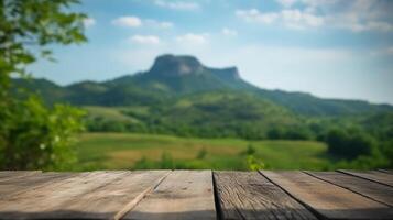 Empty Wooden table blurred background photo