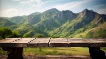 Empty Wooden table blurred background photo