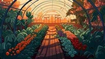 Greenhouse growing vegetables, fruits, flowers photo