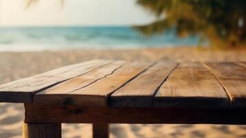 Empty Wooden table blurred background photo